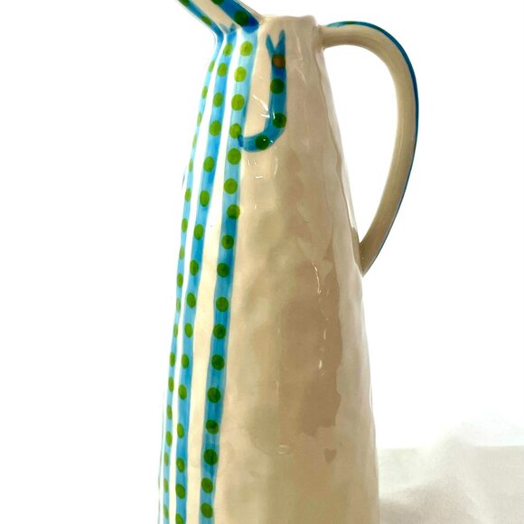 SALE NWT Andrew Ludick Blue & Green bird Jug Anthropologie Handmade Earthenware - Picture 8 of 11